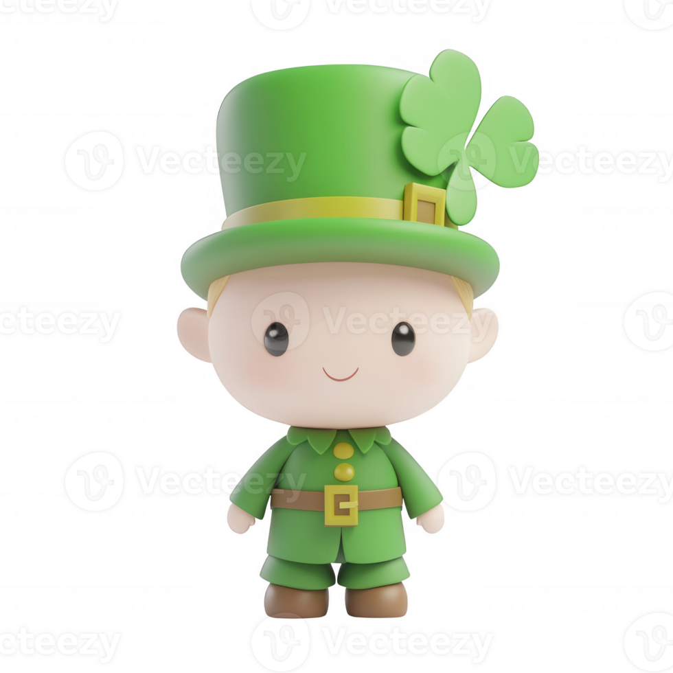 Cute cartoon leprechaun with a green hat and shamrock, perfect for festive designs. png