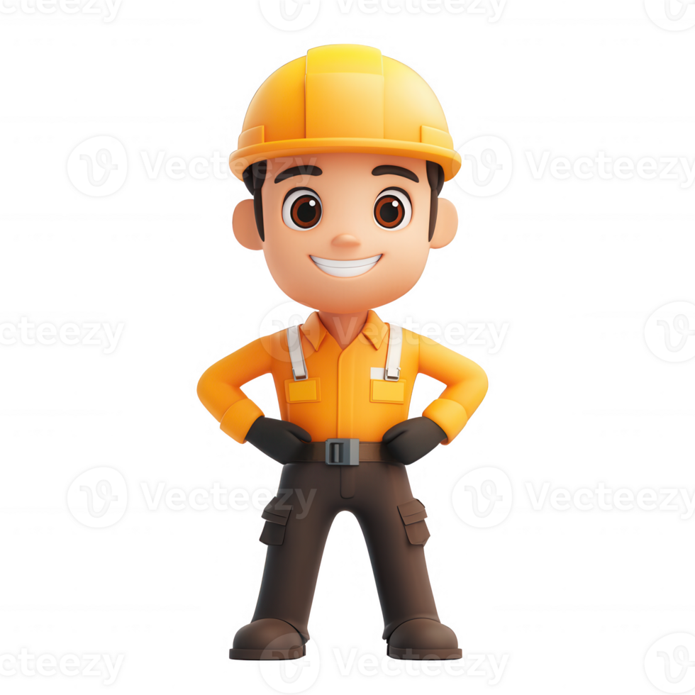 Friendly construction worker character with a hard hat and uniform, ready for action. png