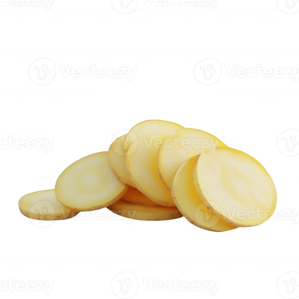 Fresh yellow potato slices arranged neatly on a white background. png