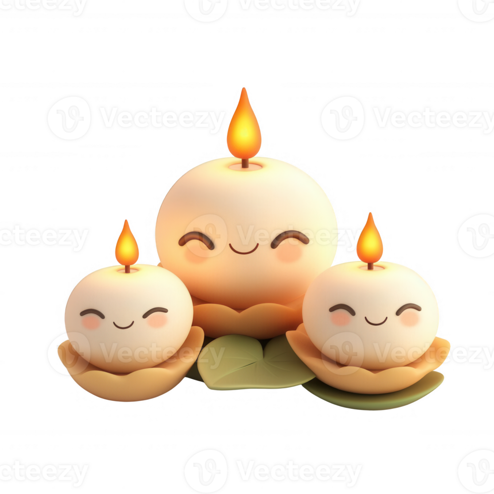 Three cute candles with smiles, radiating warmth and joy, perfect for relaxation and decor. png