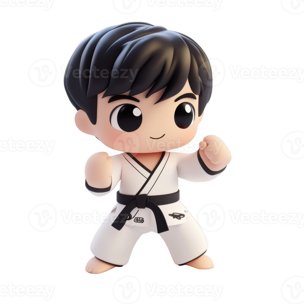 Cute cartoon character in karate uniform, ready for action, full of energy and enthusiasm. png