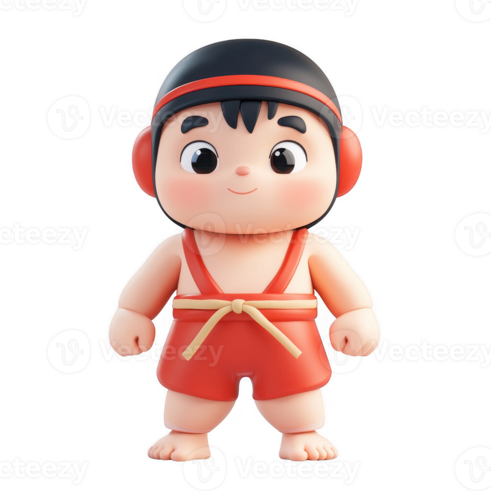 Cute cartoon character of a young wrestler in a red outfit with a cheerful expression. png