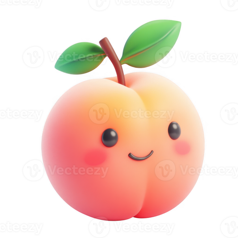 Cute and cartoonish peach character with a happy expression and vibrant colors. png