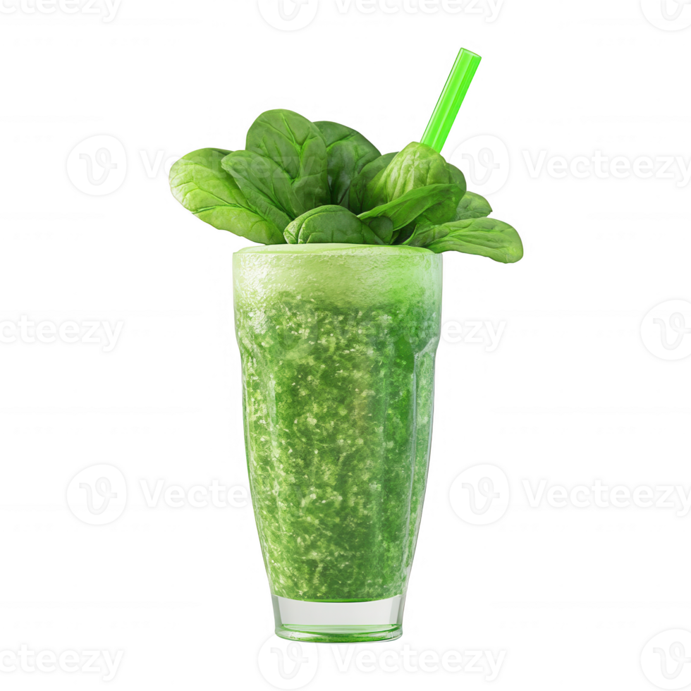 Fresh green smoothie with spinach and a straw, perfect for a healthy lifestyle. png