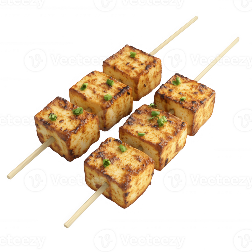 Grilled skewers of tofu garnished with herbs, a delicious vegetarian option. png