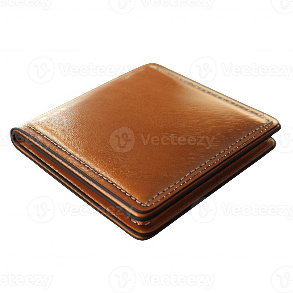 Stylish brown leather wallet on a white background, perfect for everyday use. png