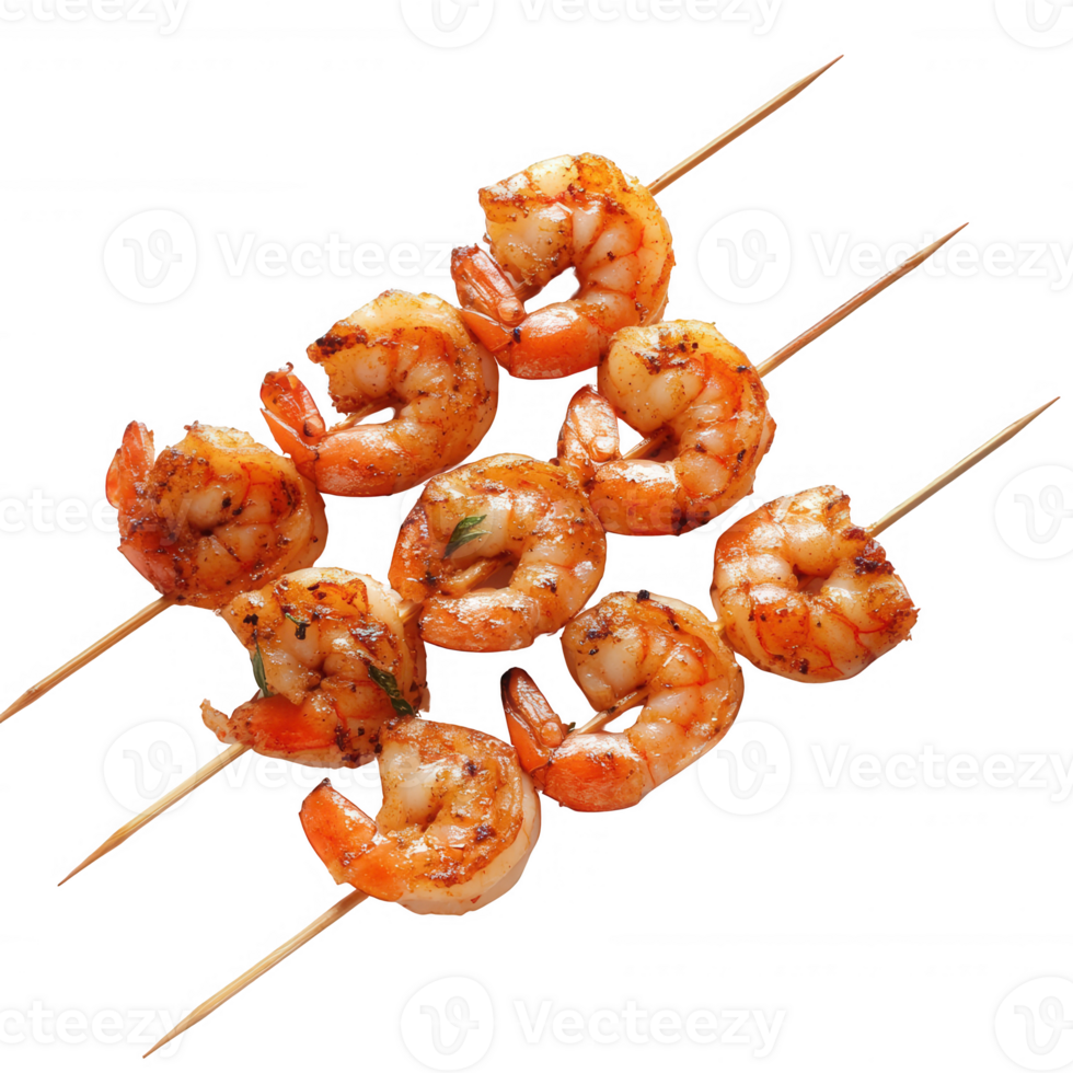 Grilled shrimp skewers ready to serve, perfect for summer barbecue or seafood dishes. png