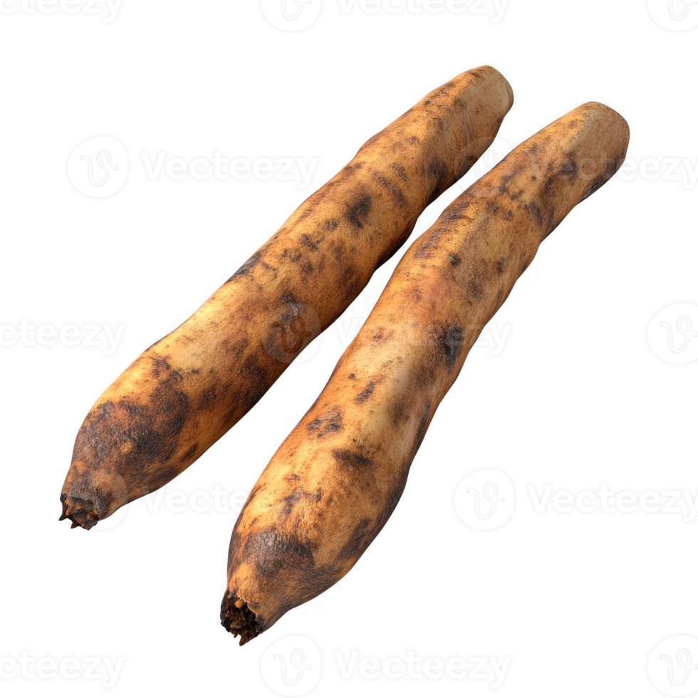 Two ripe plantains on a white background, ready for cooking or baking. png