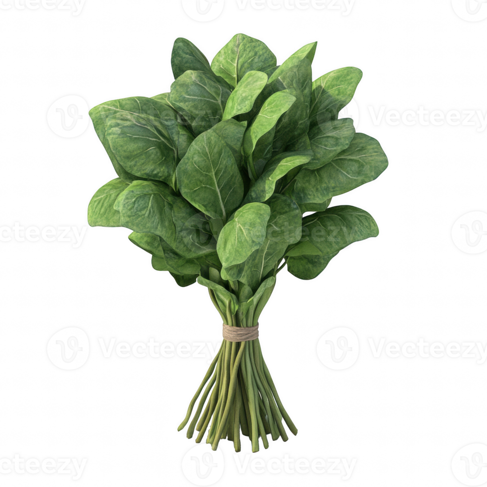 Fresh green spinach leaves arranged in a vibrant bouquet for culinary use. png