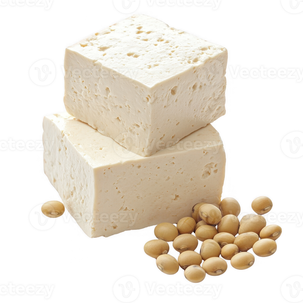 Fresh tofu cubes with soybeans, perfect for healthy and delicious meals. png