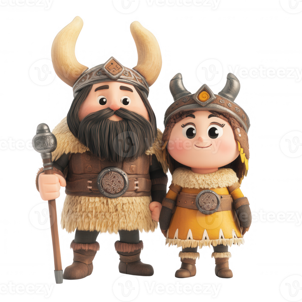 Playful cartoon Viking characters ready for adventure in a colorful illustration. png