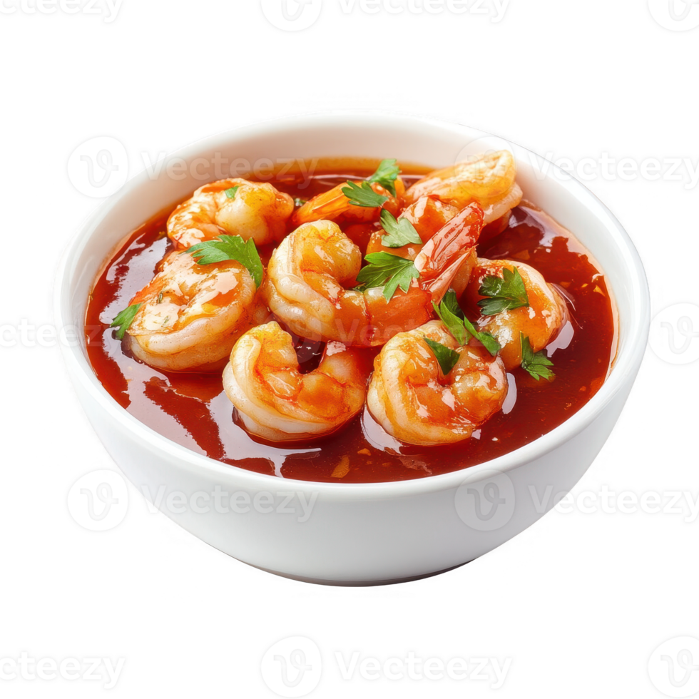 Delicious shrimp in a rich, spicy sauce garnished with fresh herbs. png