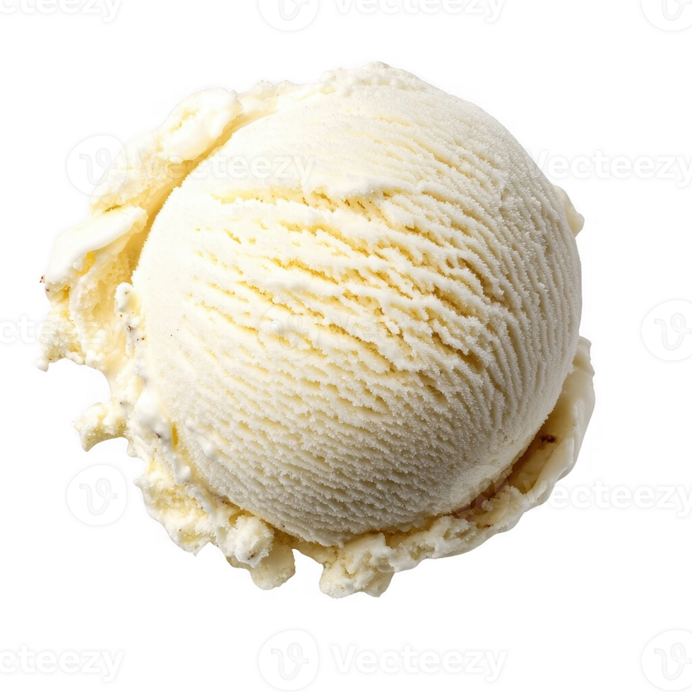 Creamy vanilla ice cream scoop isolated on white background. png