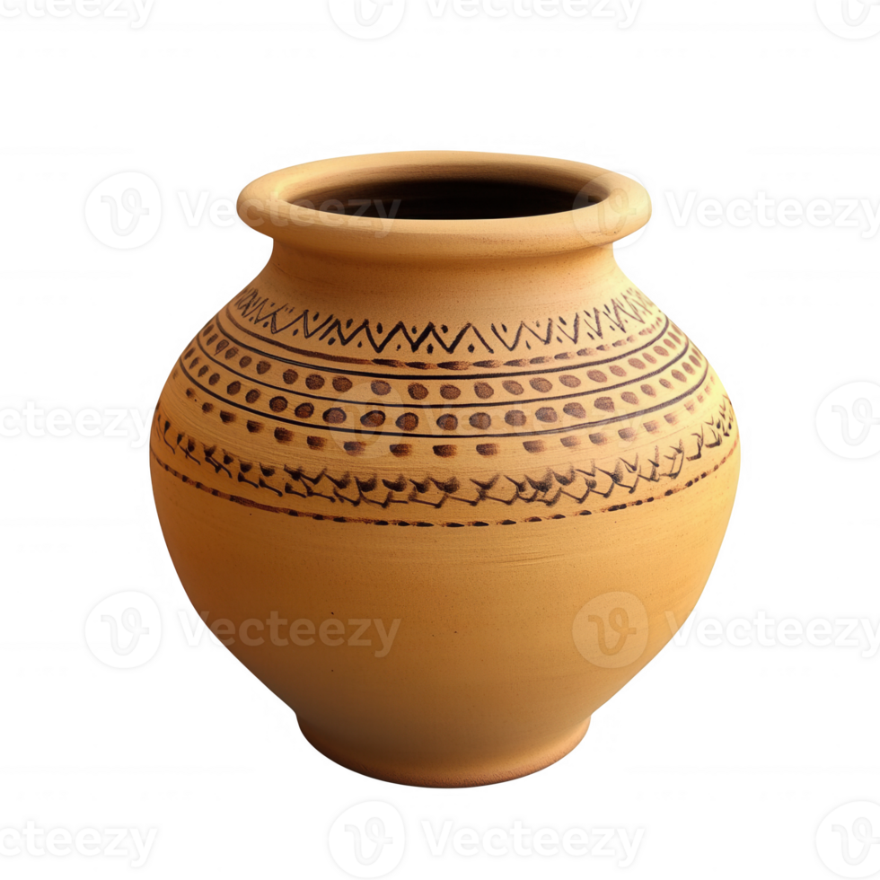 Traditional handmade pottery with intricate designs for cultural decoration. png