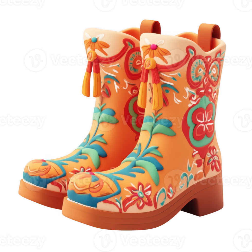 Vibrant and stylish floral boots perfect for playful outdoor adventures. png