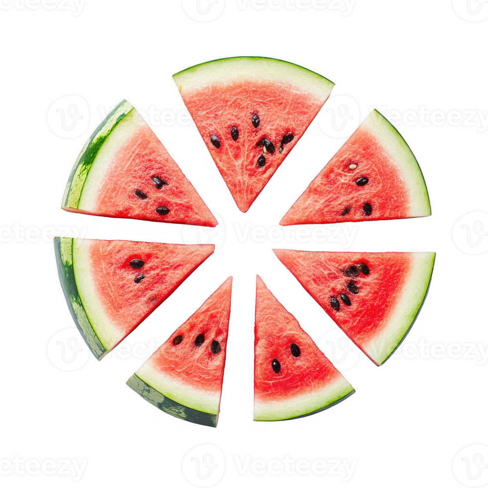Fresh watermelon slices arranged in a circular pattern, perfect for summer themes. png