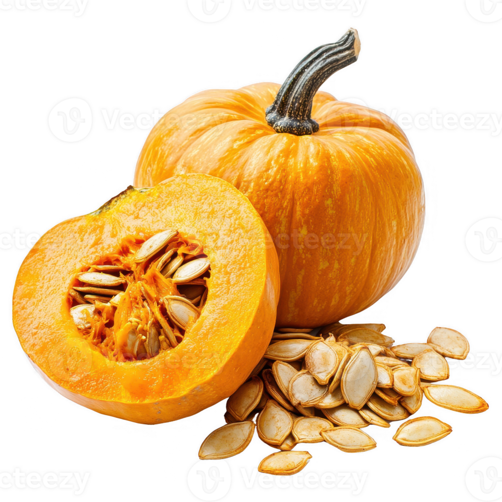 Fresh pumpkin with seeds, perfect for healthy dishes and autumn recipes. png