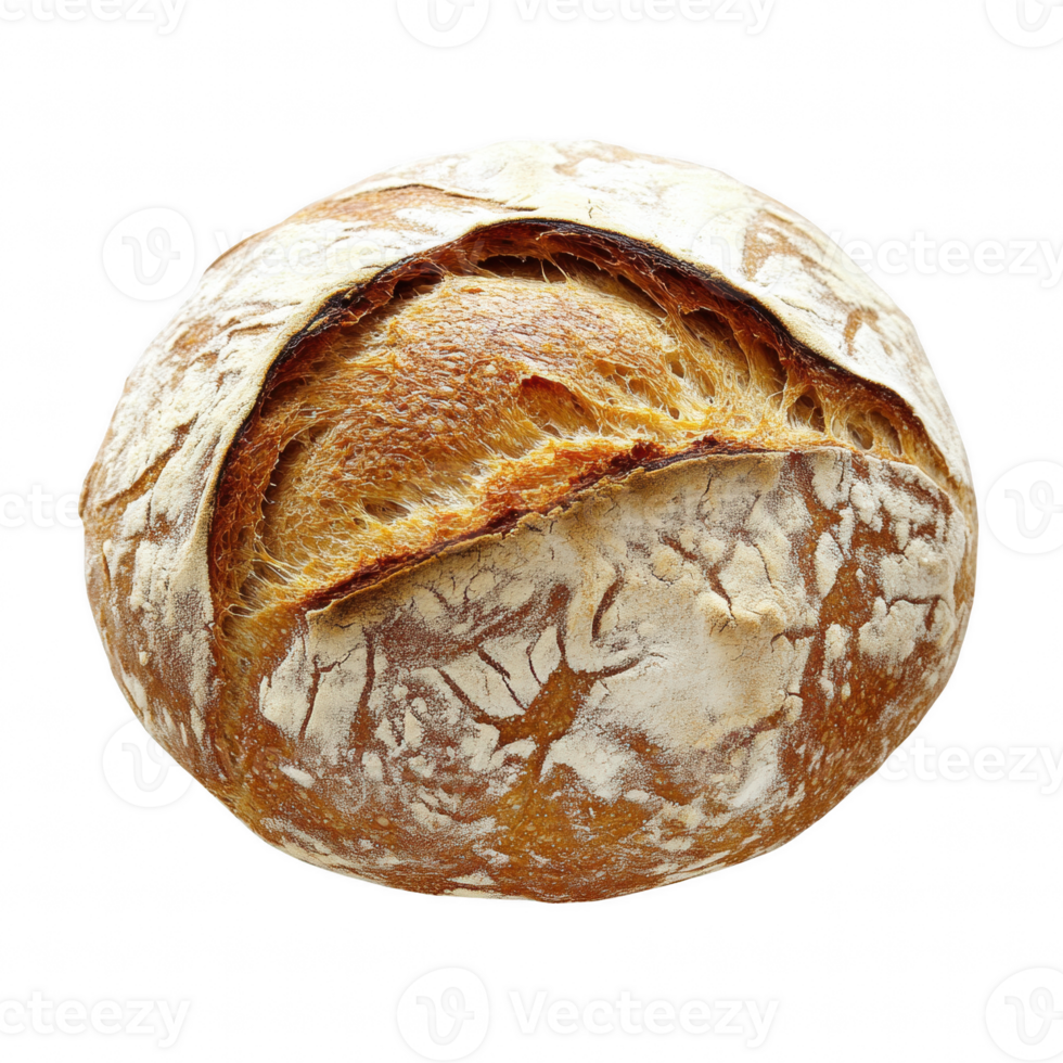 Freshly baked artisan bread with a golden crust and soft interior texture. png