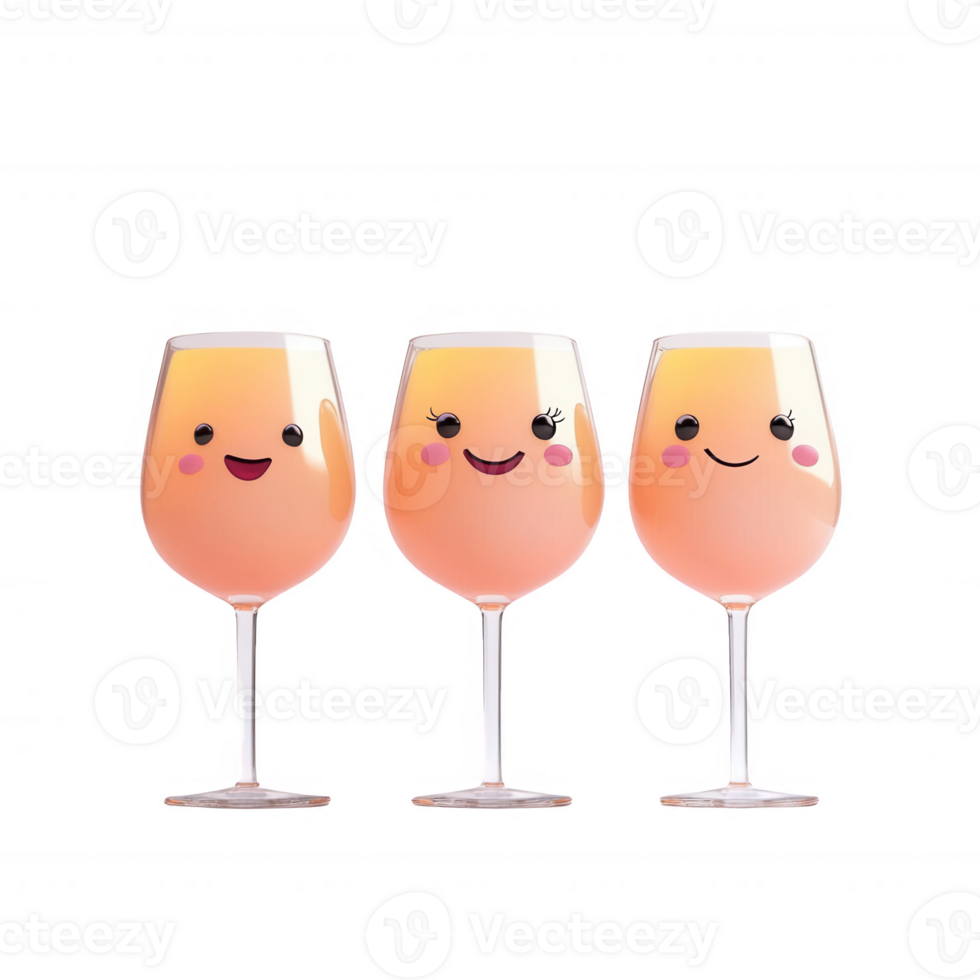 Cheerful drinks in three glasses with happy faces, perfect for a fun celebration. png