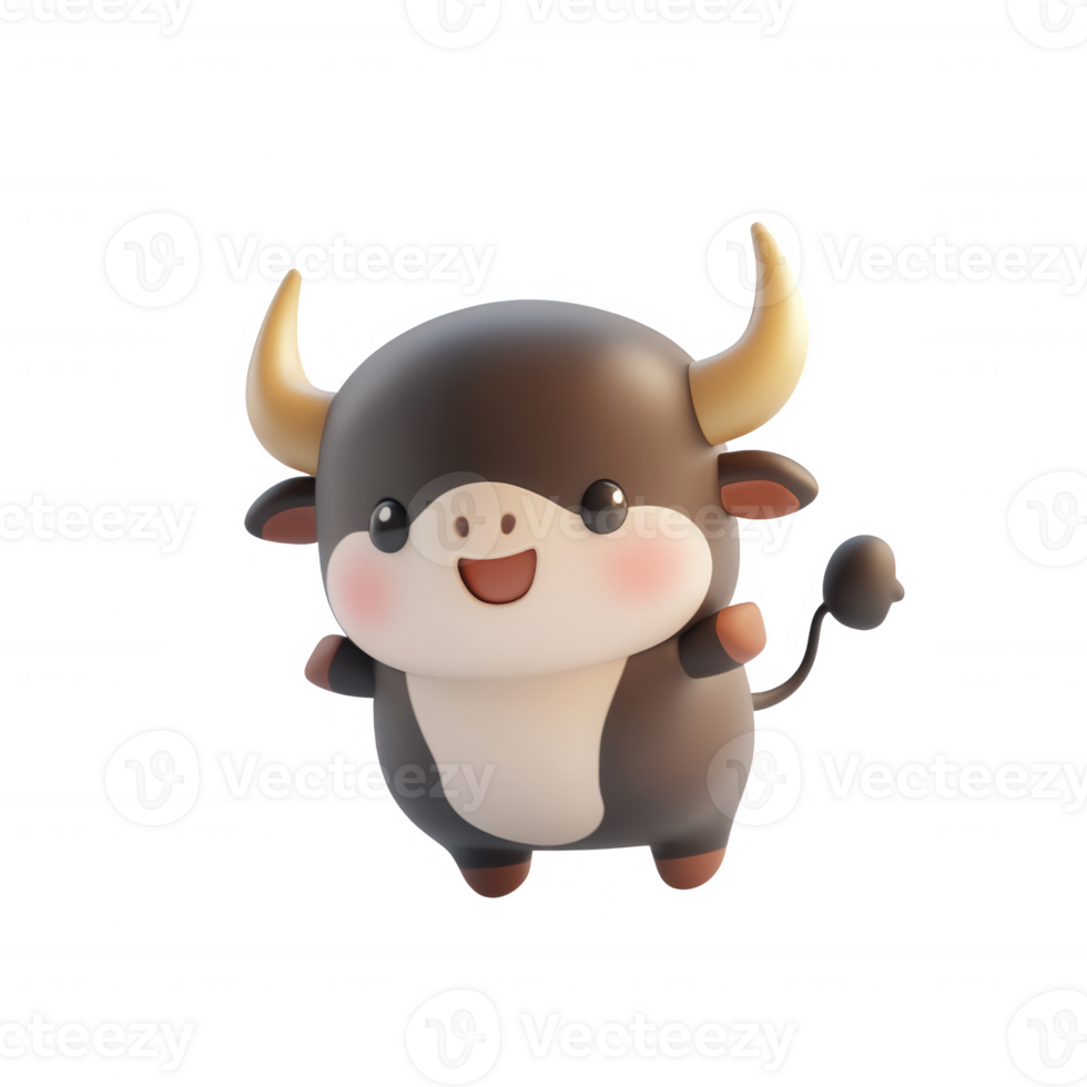 A cute cartoon bull character with big eyes and a friendly smile. png