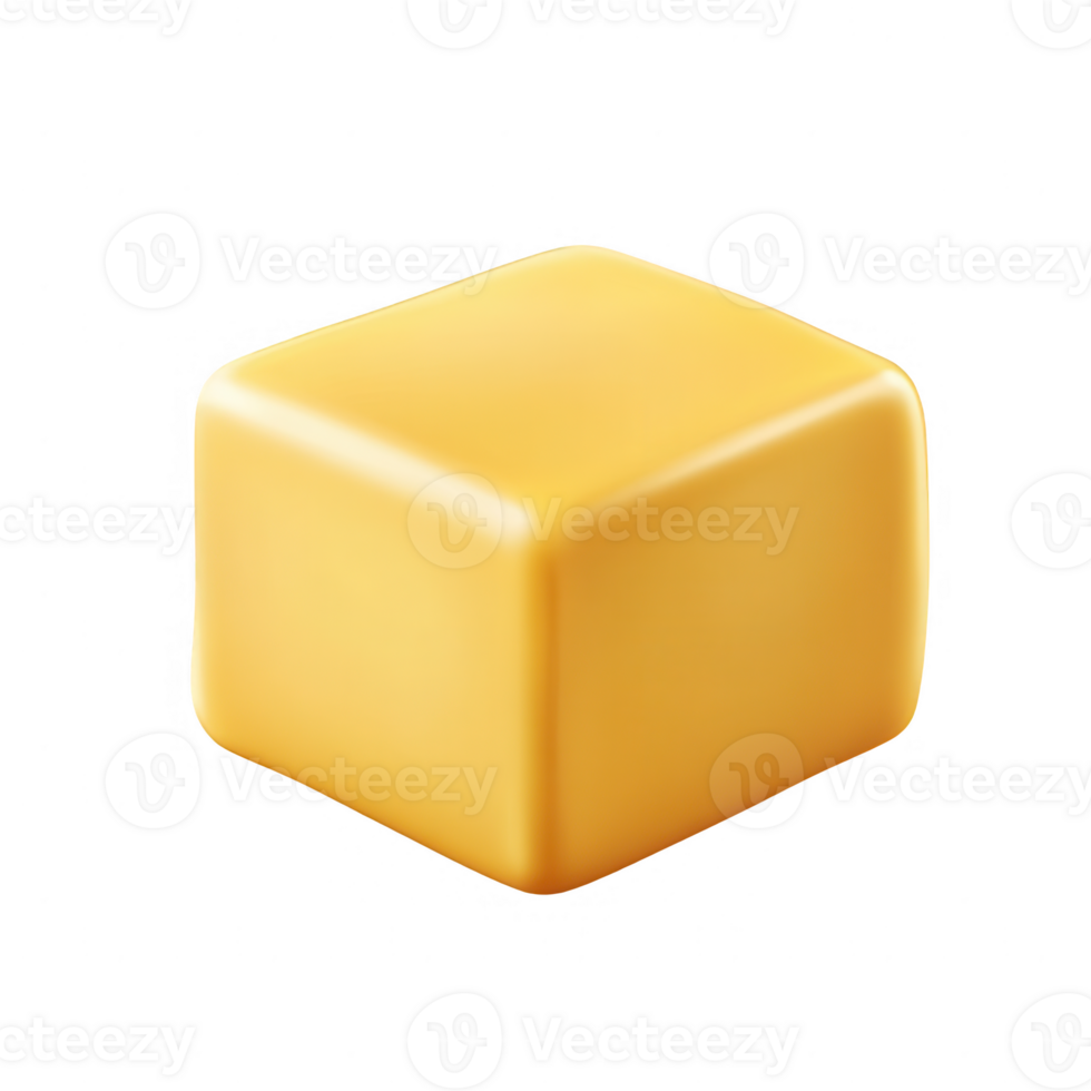 A close-up of a shiny, yellow, rectangular block of butter on a white background. png