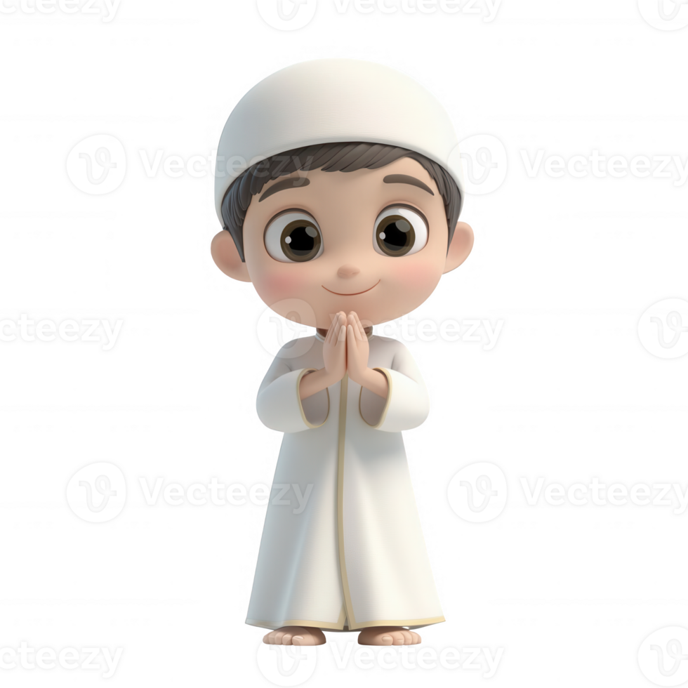 A cute cartoon boy in traditional attire with a welcoming gesture. png