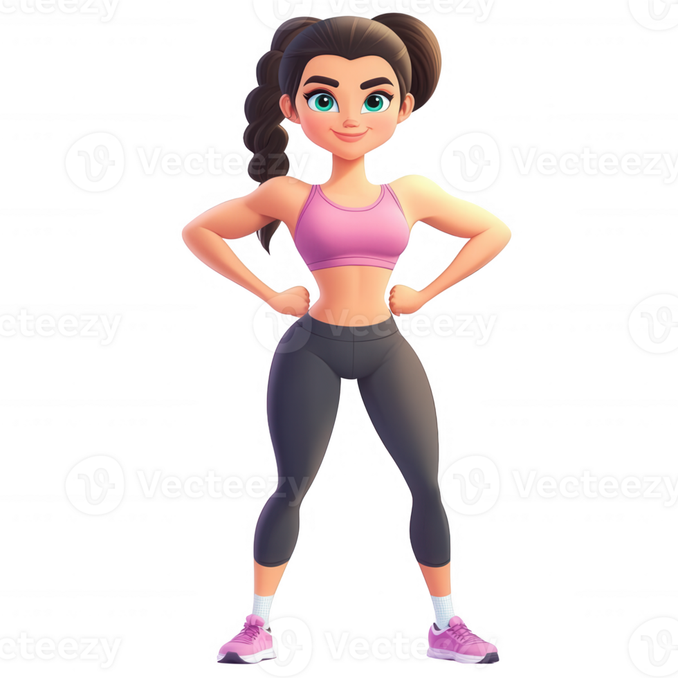 A confident young woman showing strength and determination in sportswear. png