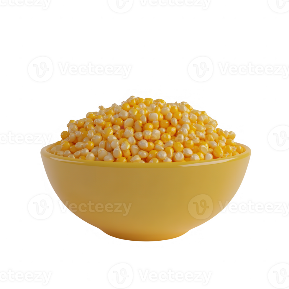 A vibrant yellow bowl filled with colorful corn kernels ready for preparation. png
