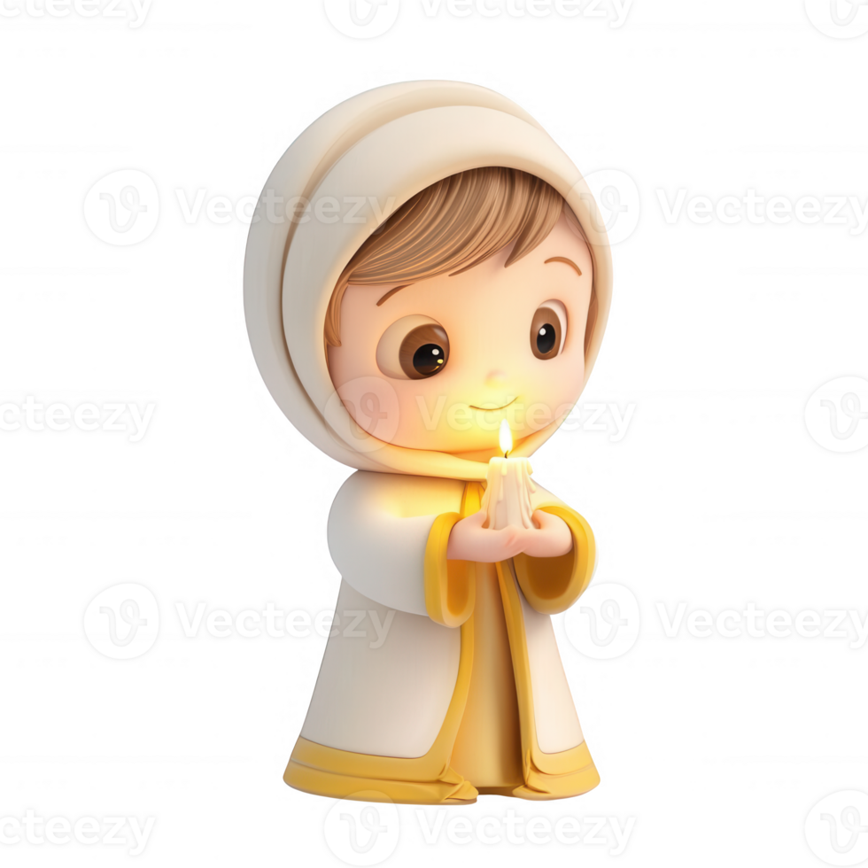 A cheerful child holding a glowing candle in a cozy, warm atmosphere. png
