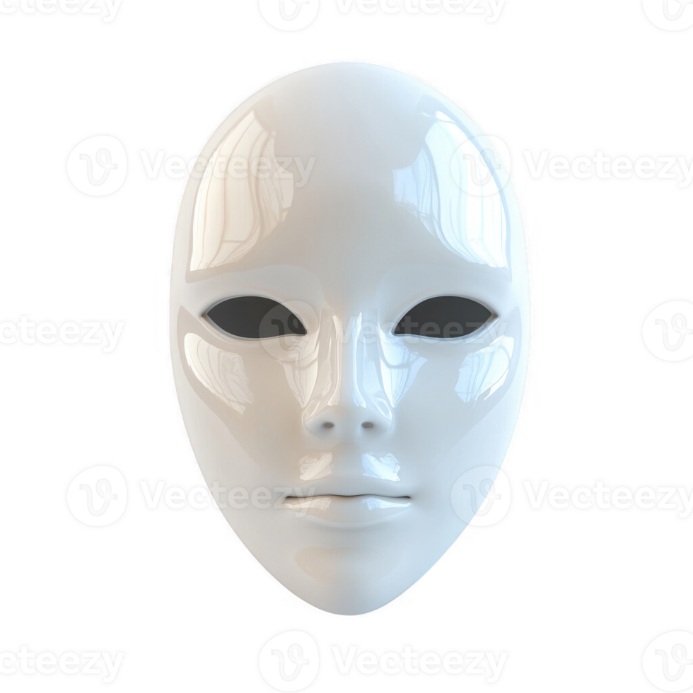 A seamless white mask representing anonymity and mystery in art and culture. png