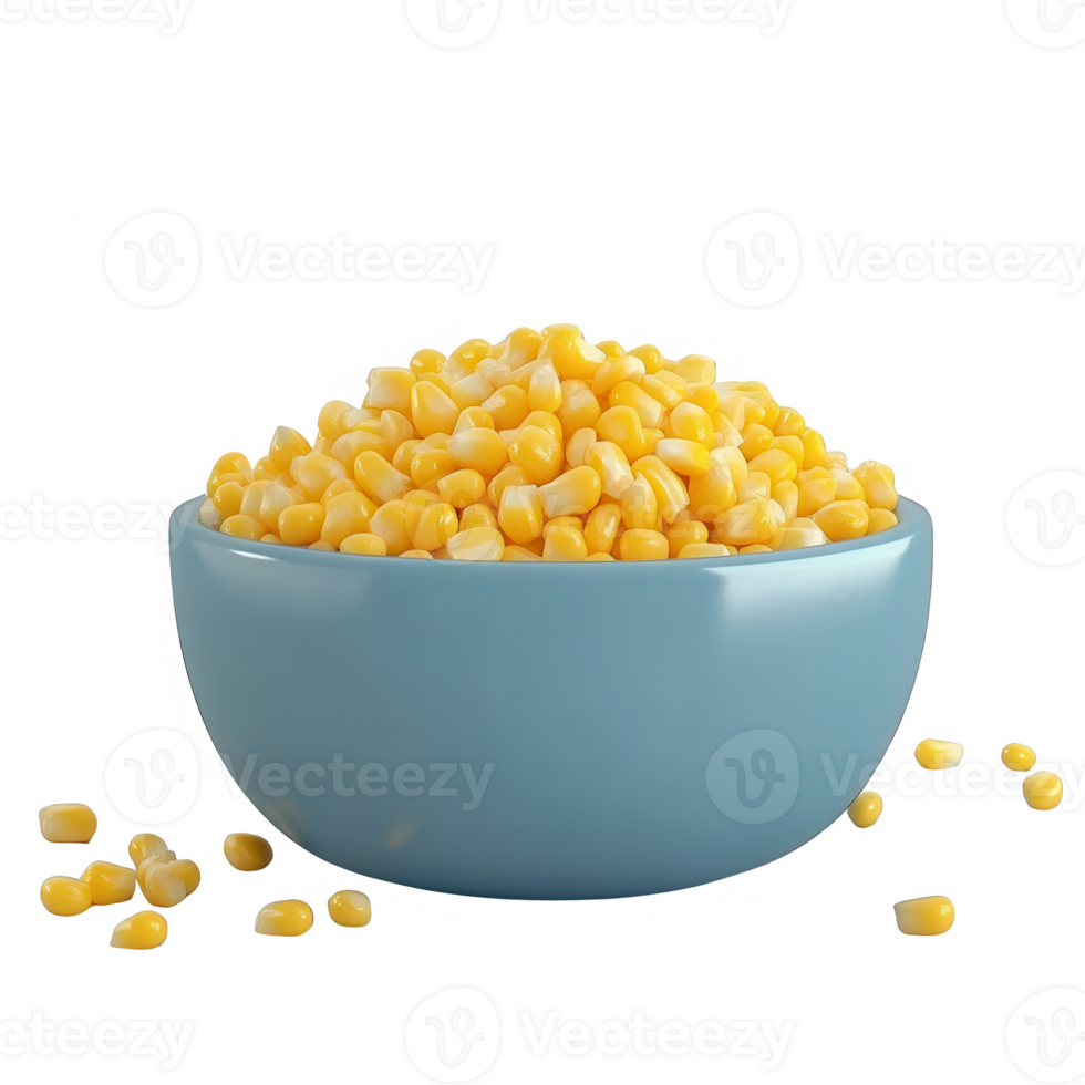 A vibrant bowl of fresh yellow corn kernels, perfect for cooking and salads. png