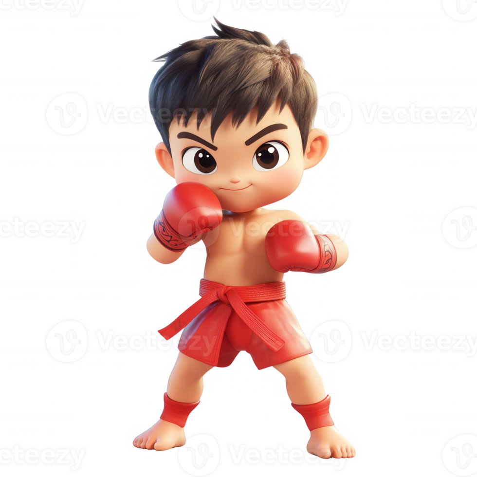 A young boy in boxing gloves, ready to start training and practicing his martial arts skills. png