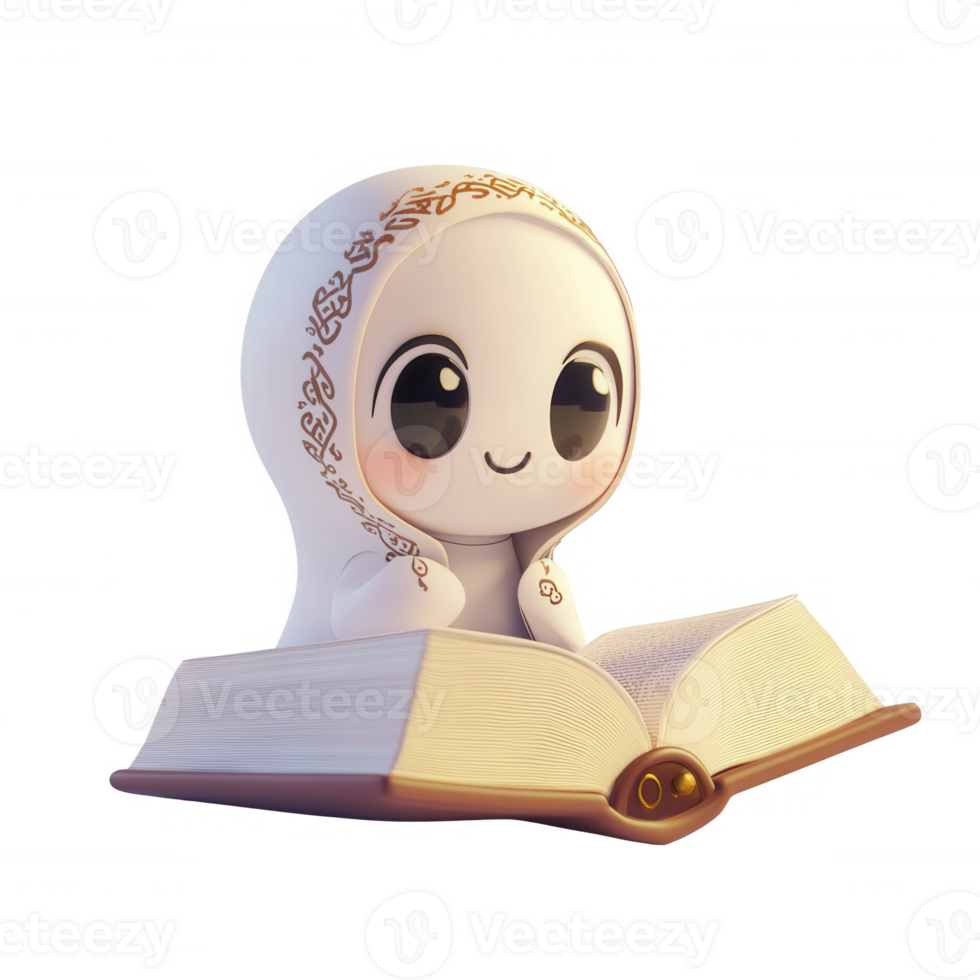 A cute character immersed in a book, symbolizing knowledge and curiosity. png