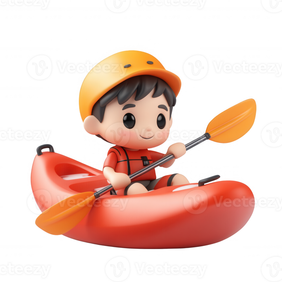 A cheerful child kayaking in a bright red kayak, showcasing fun outdoor activities. png