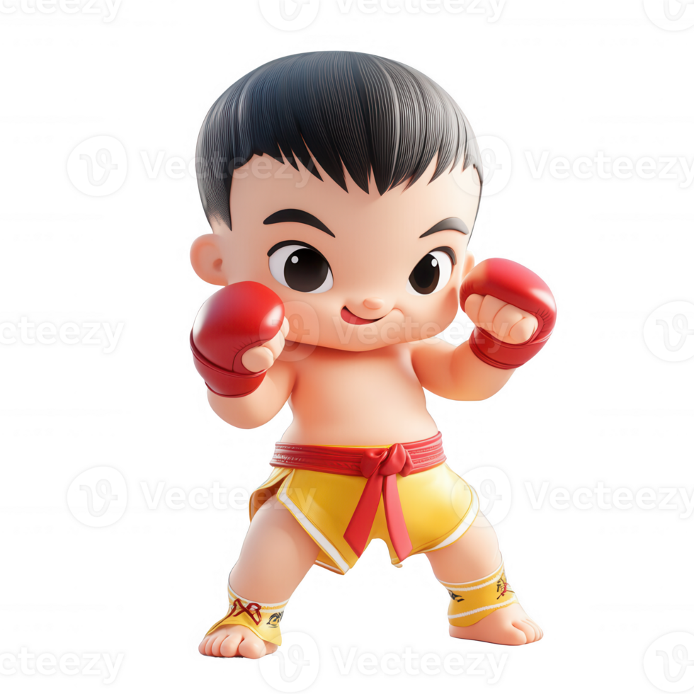 A playful cartoon character showcases martial arts with confidence and enthusiasm. png