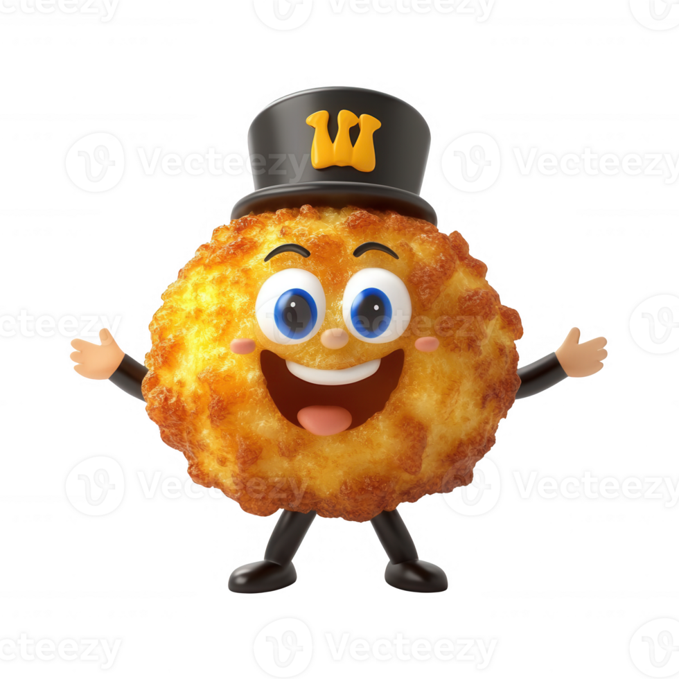 A cheerful cartoon food character with a top hat, ready to delight everyone. png