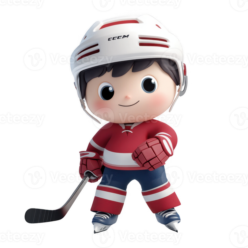 A cute cartoon character ready for a hockey game, wearing a helmet and skates. png