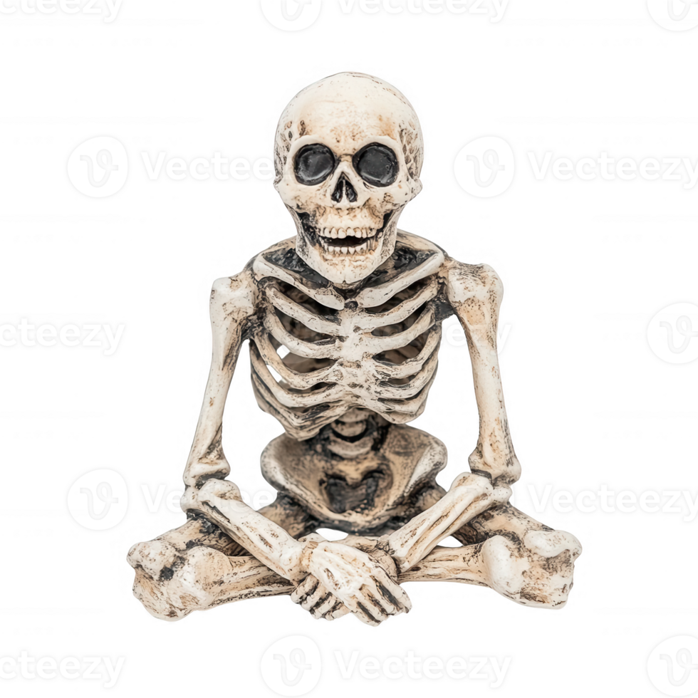 A detailed human skeleton figurine, embodying themes of mortality and the human condition. png