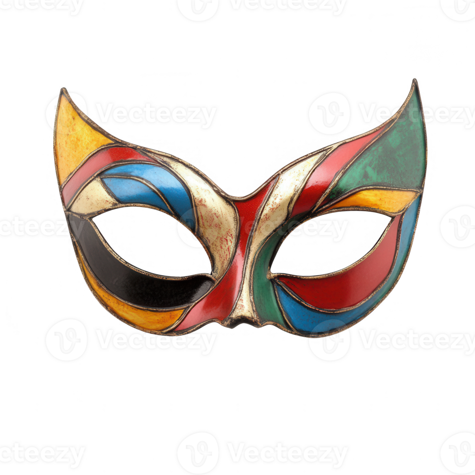 A vibrant masquerade mask featuring colorful patterns and a unique design. png