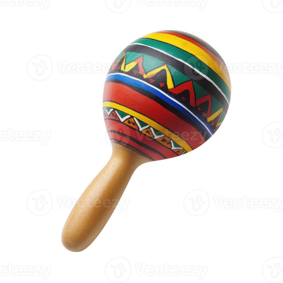 Colorful traditional maraca with intricate patterns for festive music. png