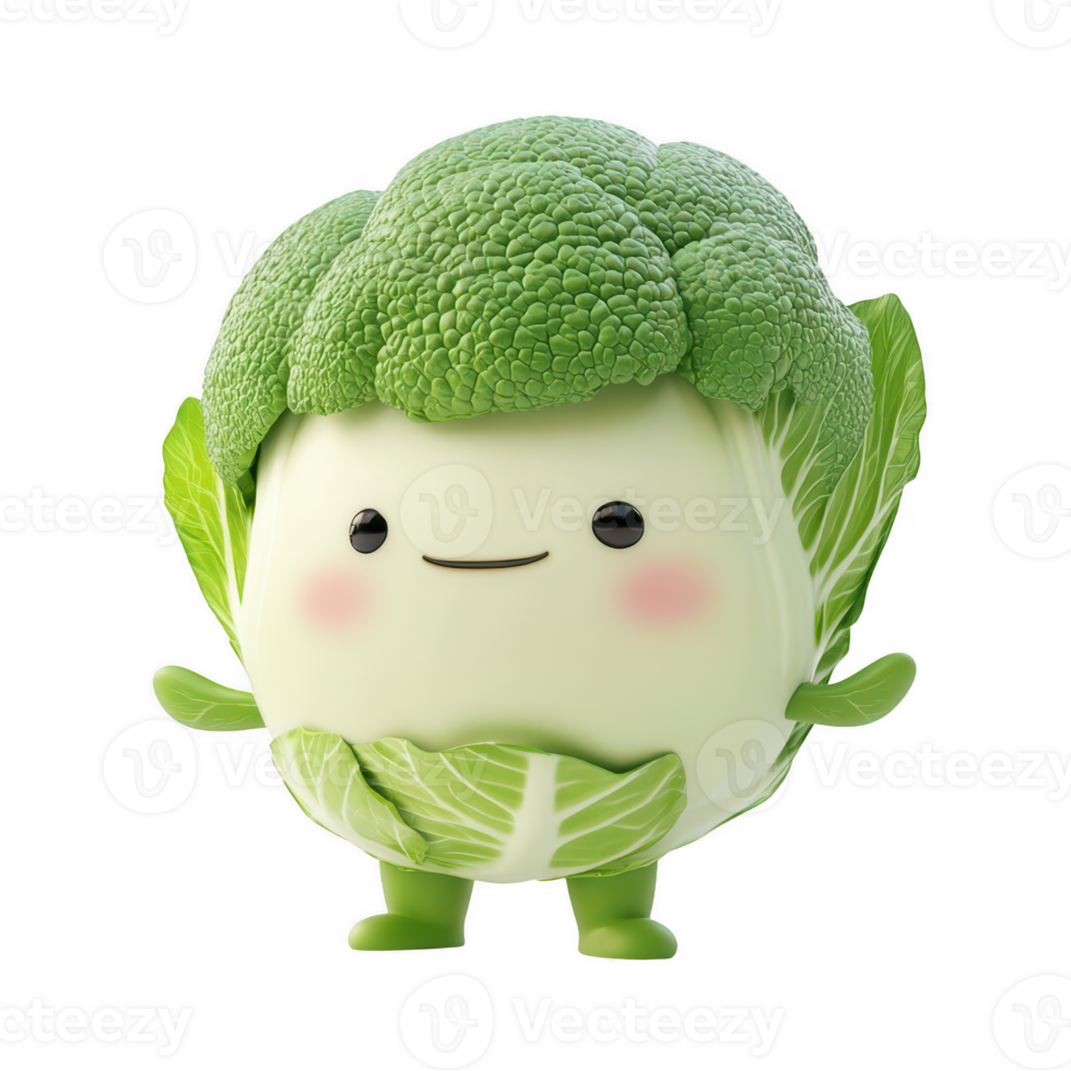 A cheerful cartoon broccoli character designed to promote healthy eating. png