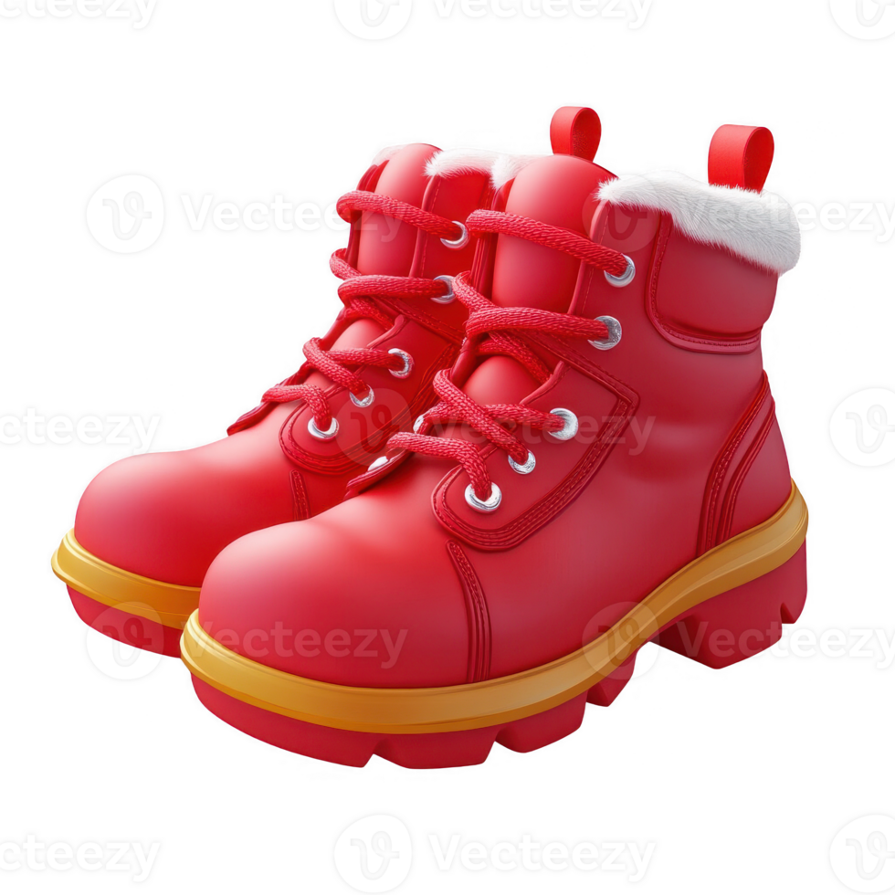 Bright red winter boots with a stylish design and cozy lining, perfect for cold weather. png