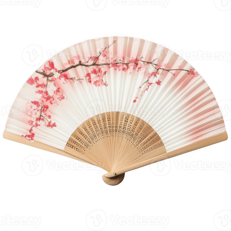 Beautiful fan adorned with cherry blossom prints, symbolizing grace and elegance. png