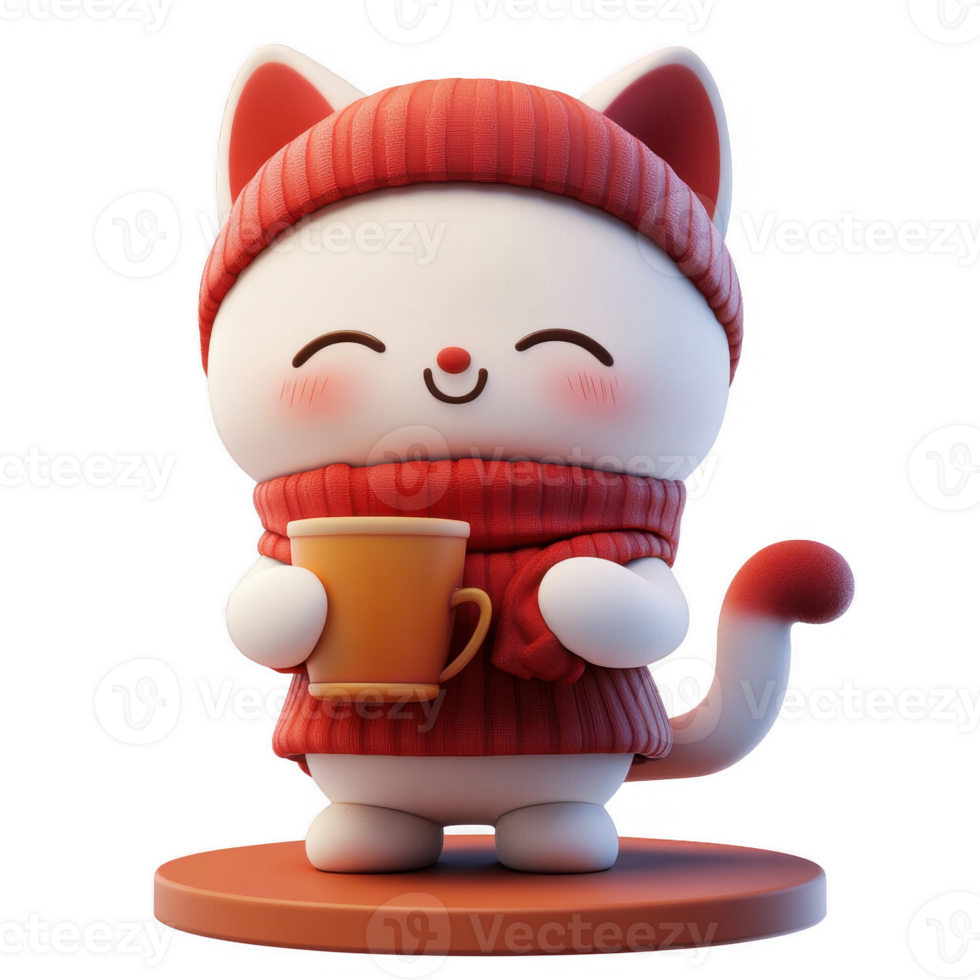 A cute and cheerful cartoon cat holding a coffee mug, perfect for cozy design themes. png