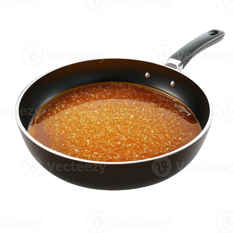 A sleek frying pan filled with rich, golden sauce ready for cooking delicious meals. png