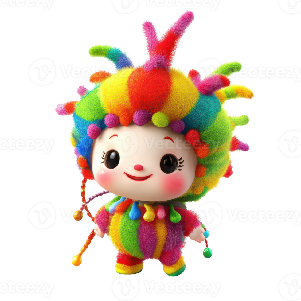 A colorful and playful plush clown doll with a vibrant, cheerful design. png