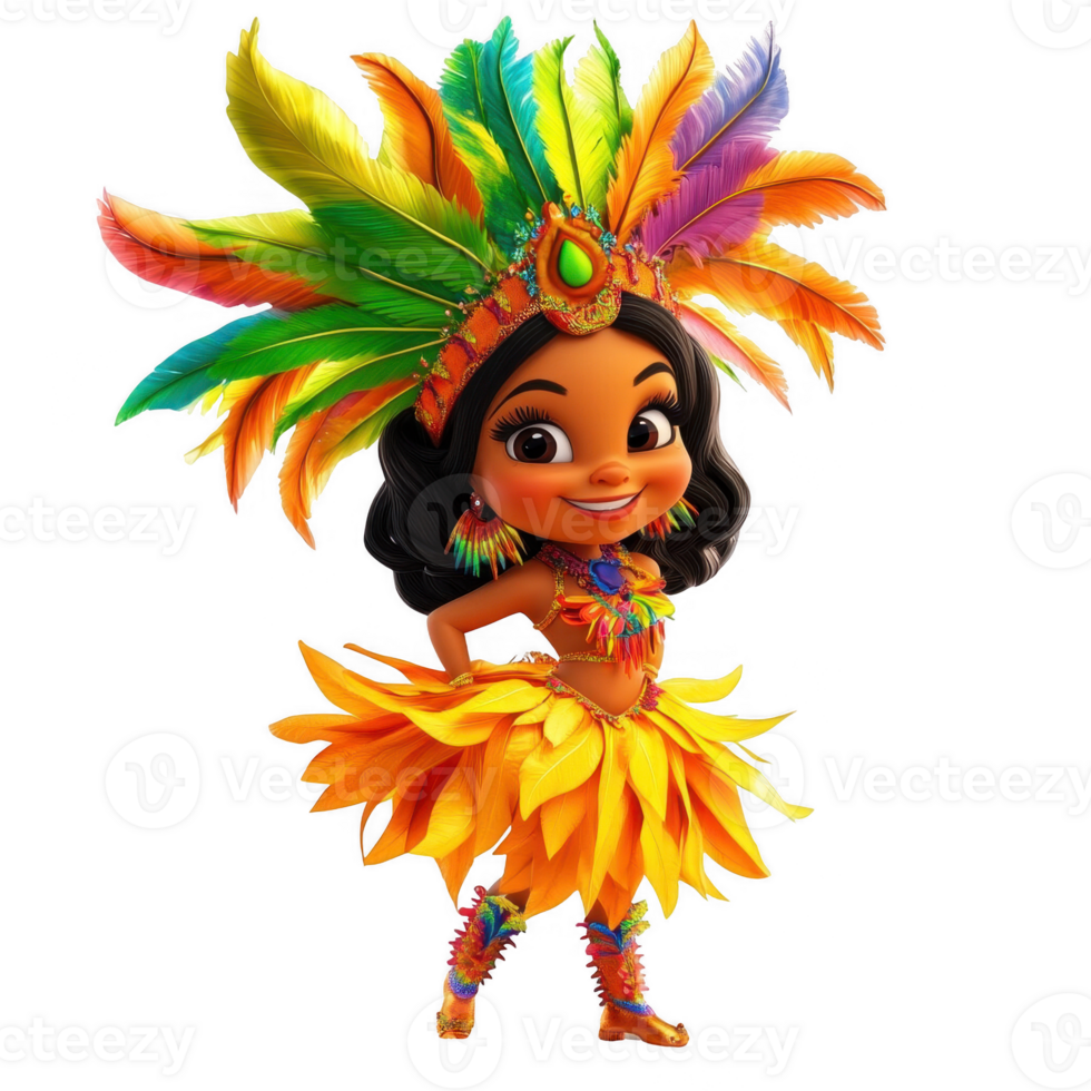 A vibrant animated character in a colorful carnival costume, showcasing joy and celebration. png