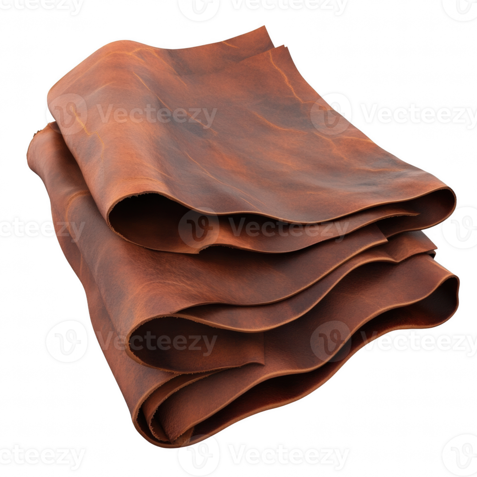 A close-up view of high-quality leather rolls showcasing rich textures and colors. png