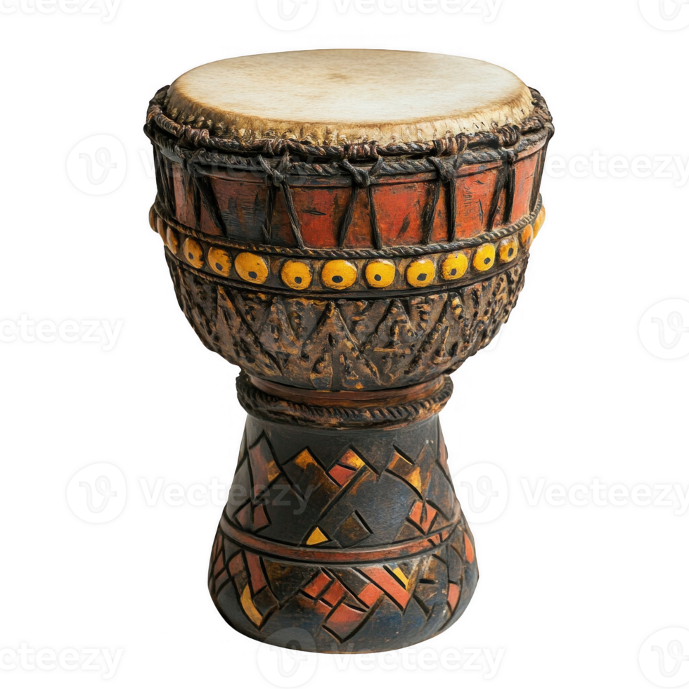 A handcrafted drum showcasing vibrant patterns and intricate detailing. png