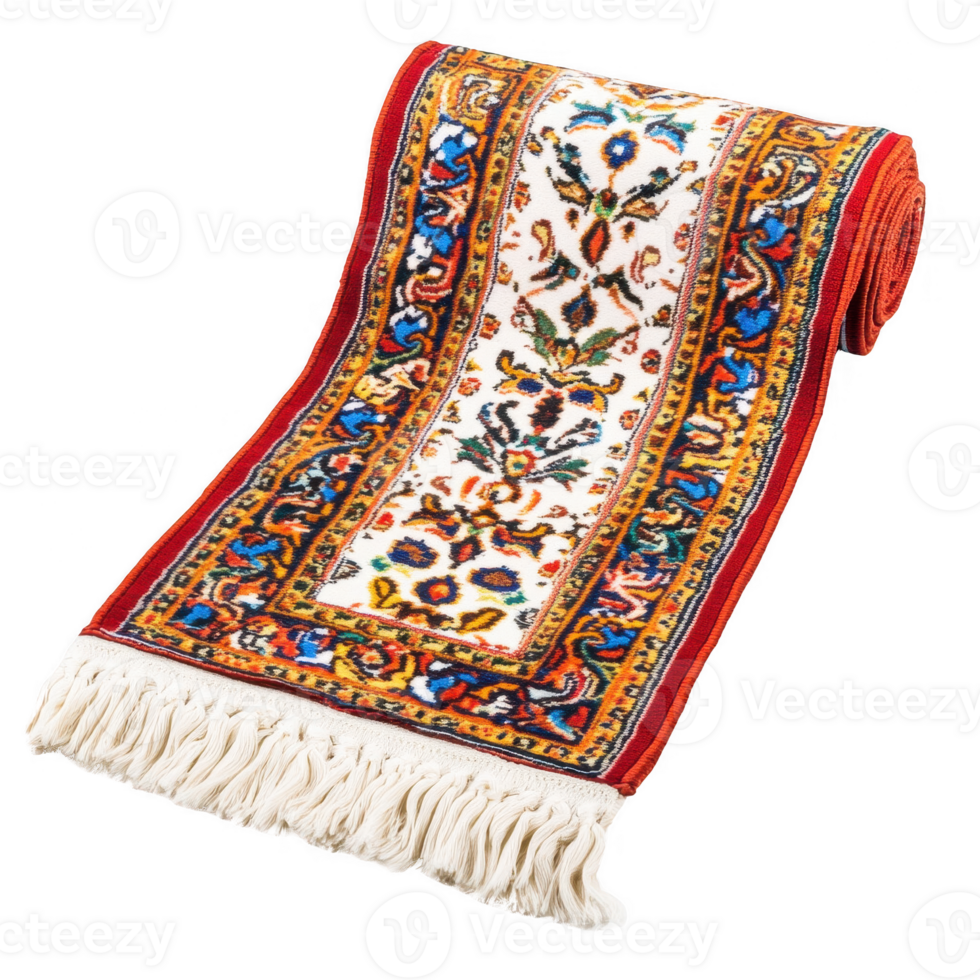 An intricately designed traditional carpet with vibrant colors and detailed patterns. png